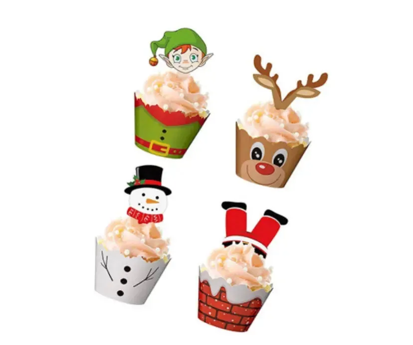 Christmas cup cake muffin wrappers with toppers 12 pc