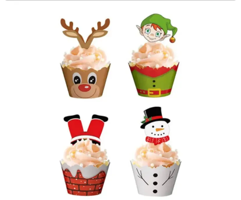 Christmas cup cake muffin wrappers with toppers 12 pc