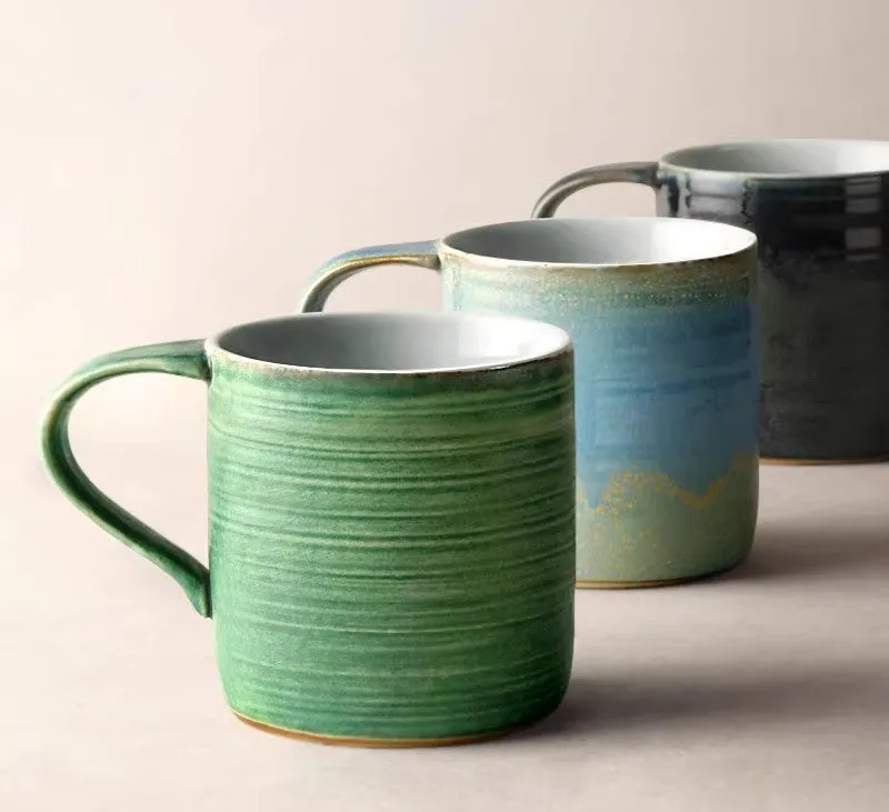 Creative Handmade Coffee Mugs, Blue Green Black Ceramic Coffee Mugs, Large Modern Handmade Pottery Coffee Cup, Large Capacity Coffee Mugs