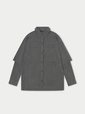 DOUBLE LAYER PINSTRIPE OVERSIZED SHIRT - GREY