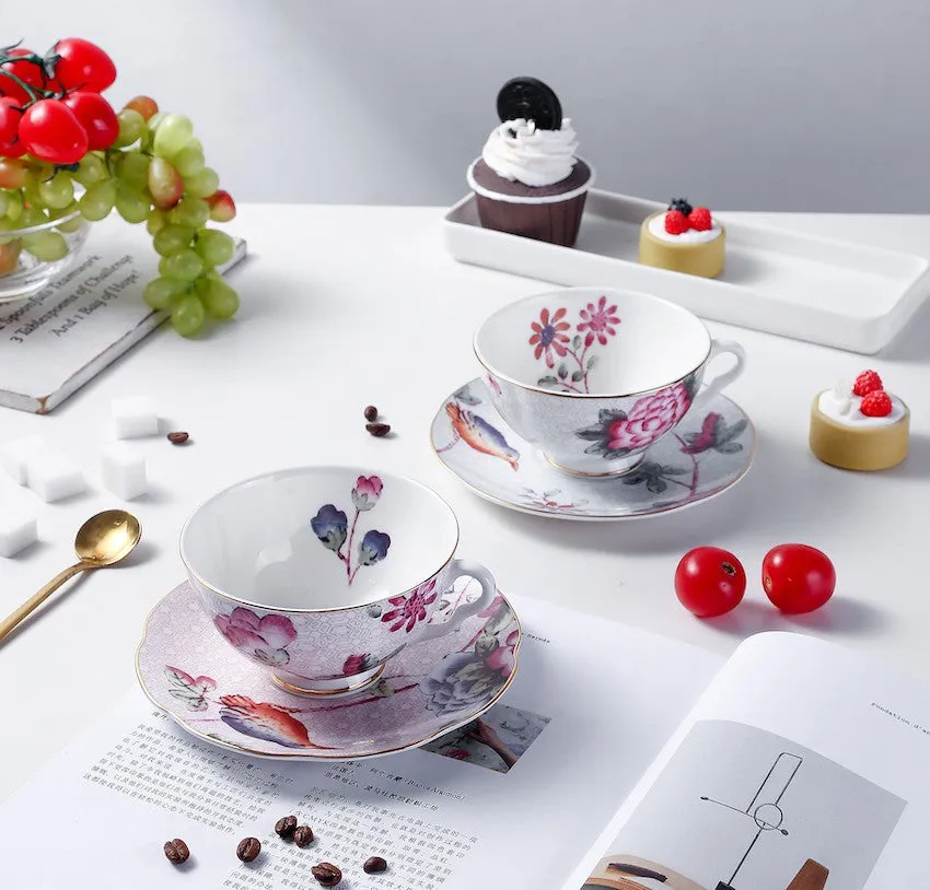 Elegant Ceramic Coffee Cups, Creative Bone China Porcelain Tea Cup Set, Unique Porcelain Cup and Saucer, Beautiful British Flower Tea Cups