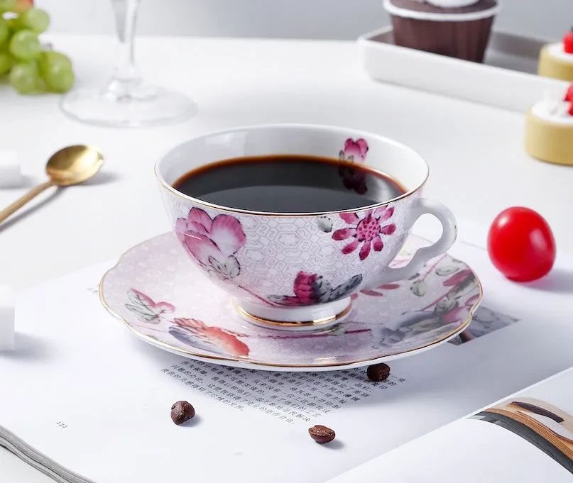 Elegant Ceramic Coffee Cups, Creative Bone China Porcelain Tea Cup Set, Unique Porcelain Cup and Saucer, Beautiful British Flower Tea Cups