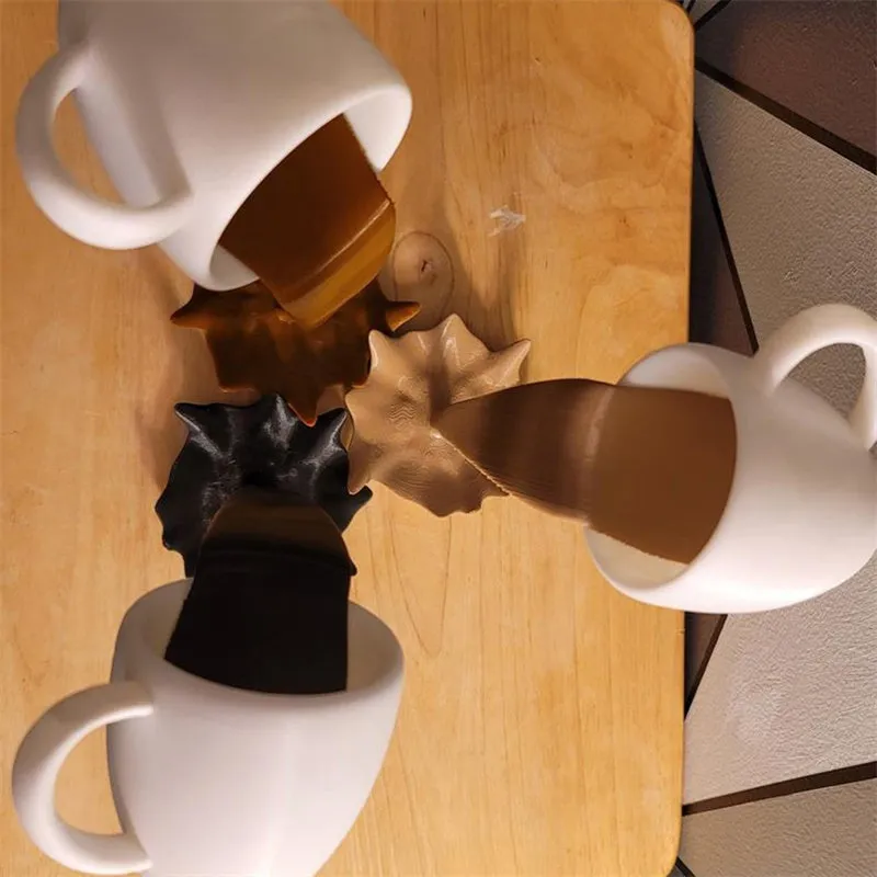 Floating 3D Standing Pouring Spilling Coffee Cup Resin Art Sculpture