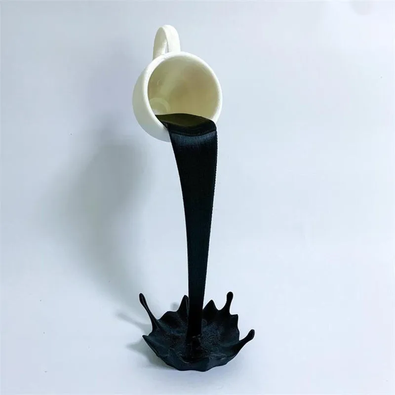 Floating 3D Standing Pouring Spilling Coffee Cup Resin Art Sculpture