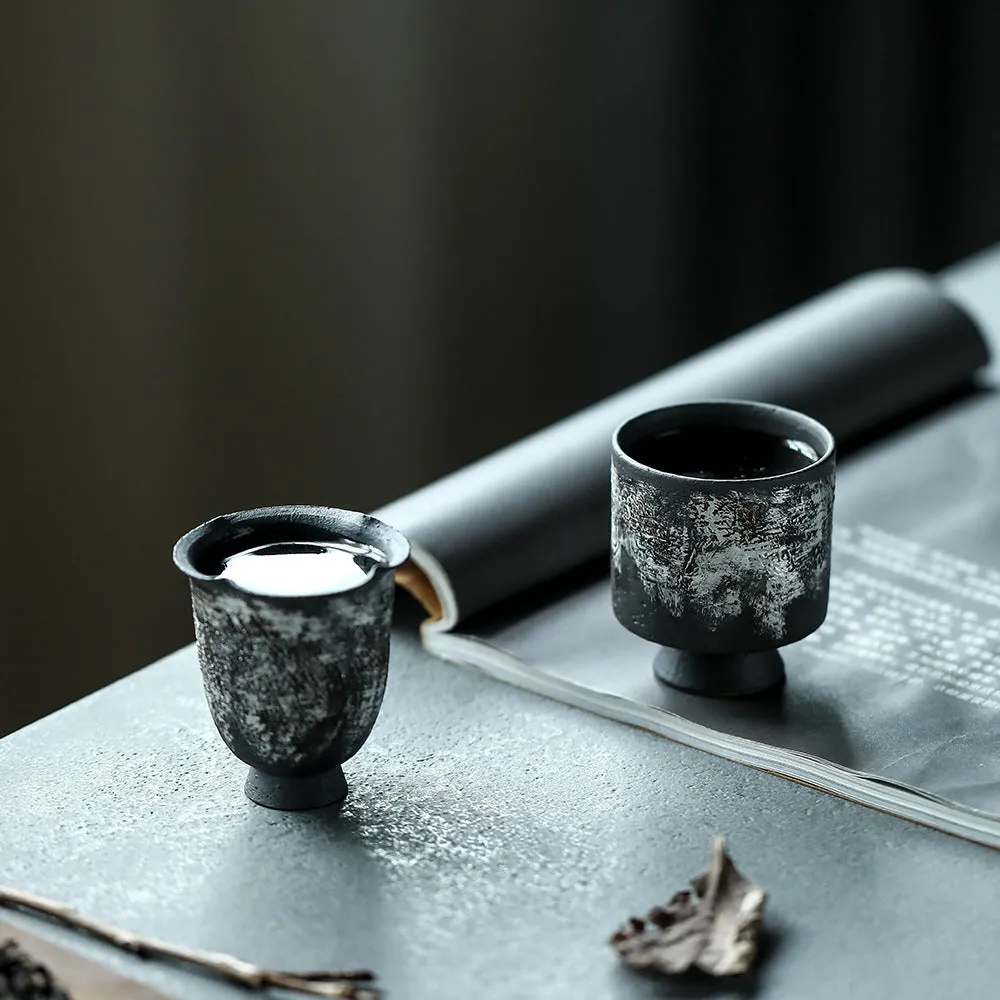 Gohobi Handmade Ceramic Silver Brushing Tea Cup