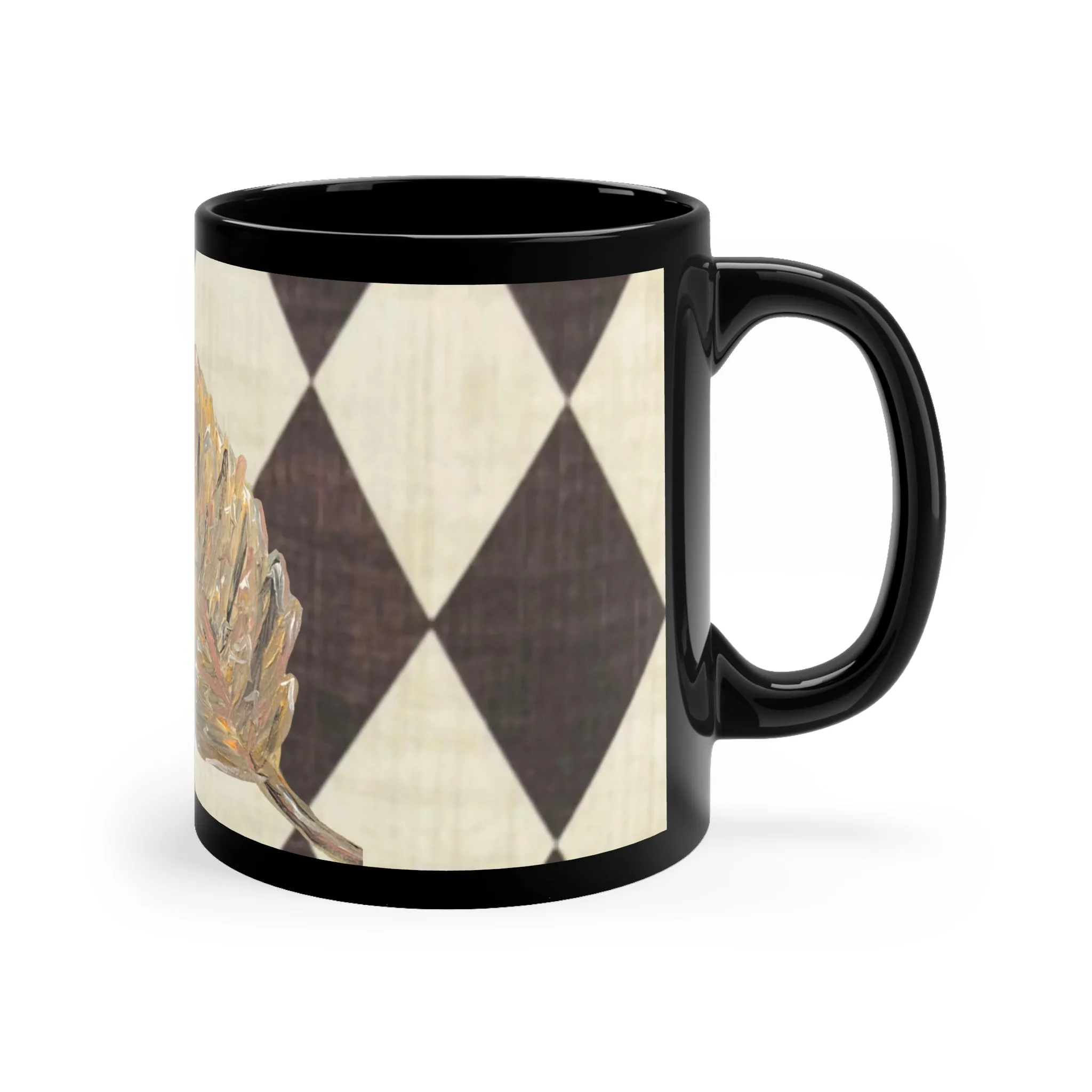 Golden Leaf Diamond 11oz Black Mug