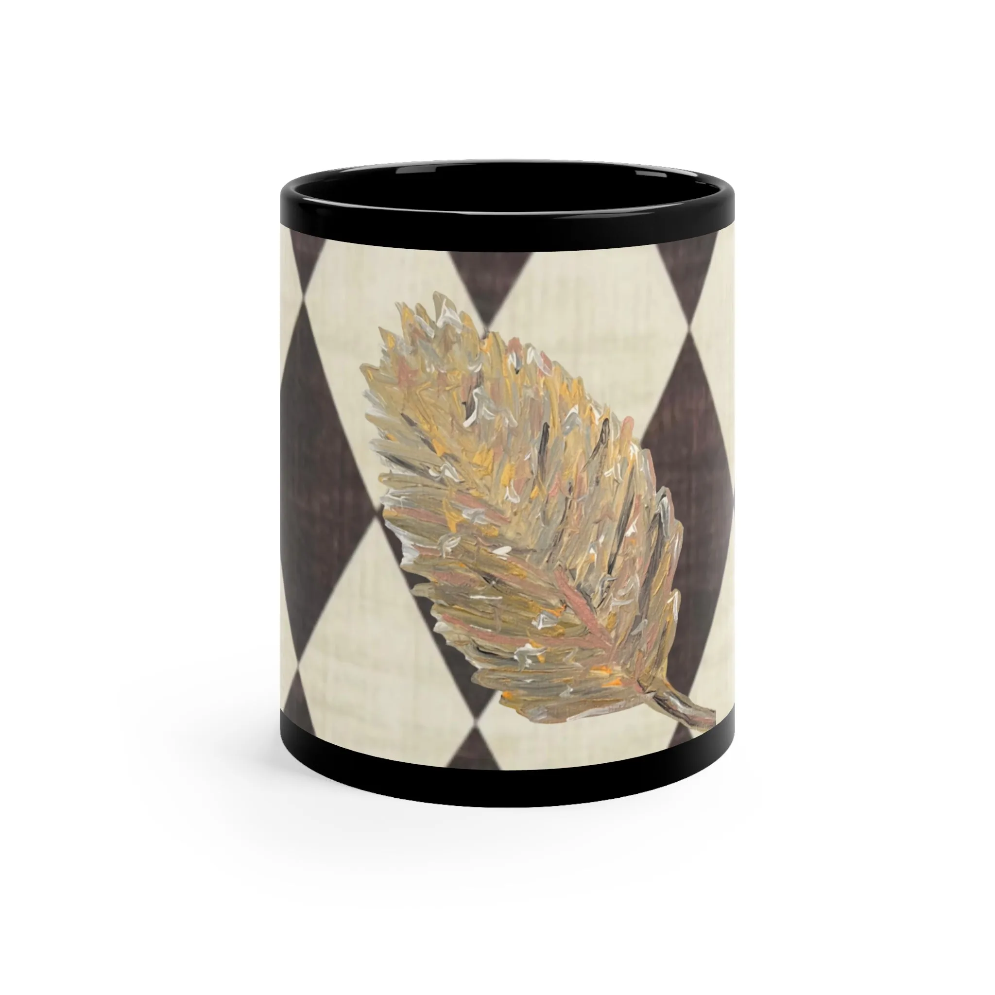 Golden Leaf Diamond 11oz Black Mug