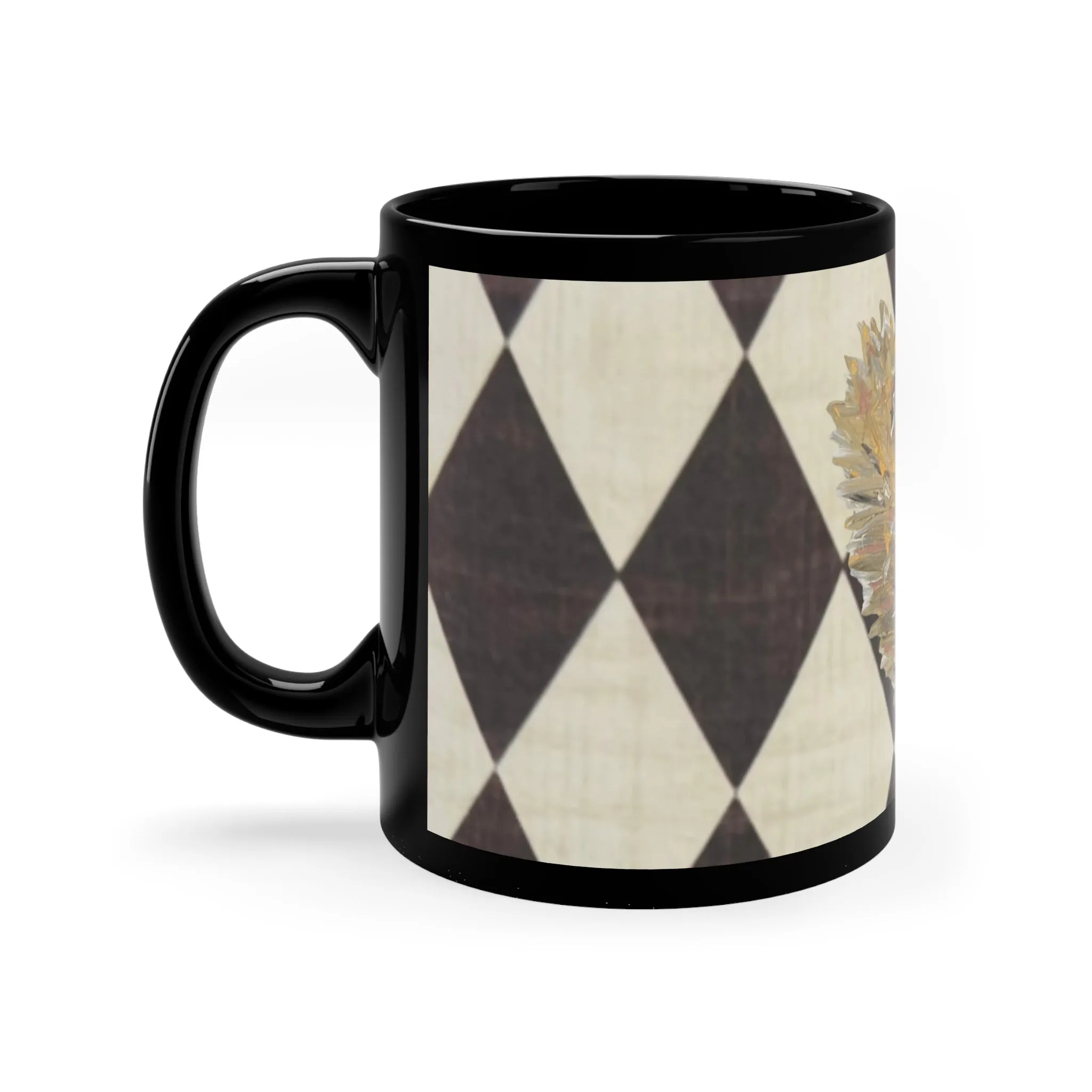 Golden Leaf Diamond 11oz Black Mug