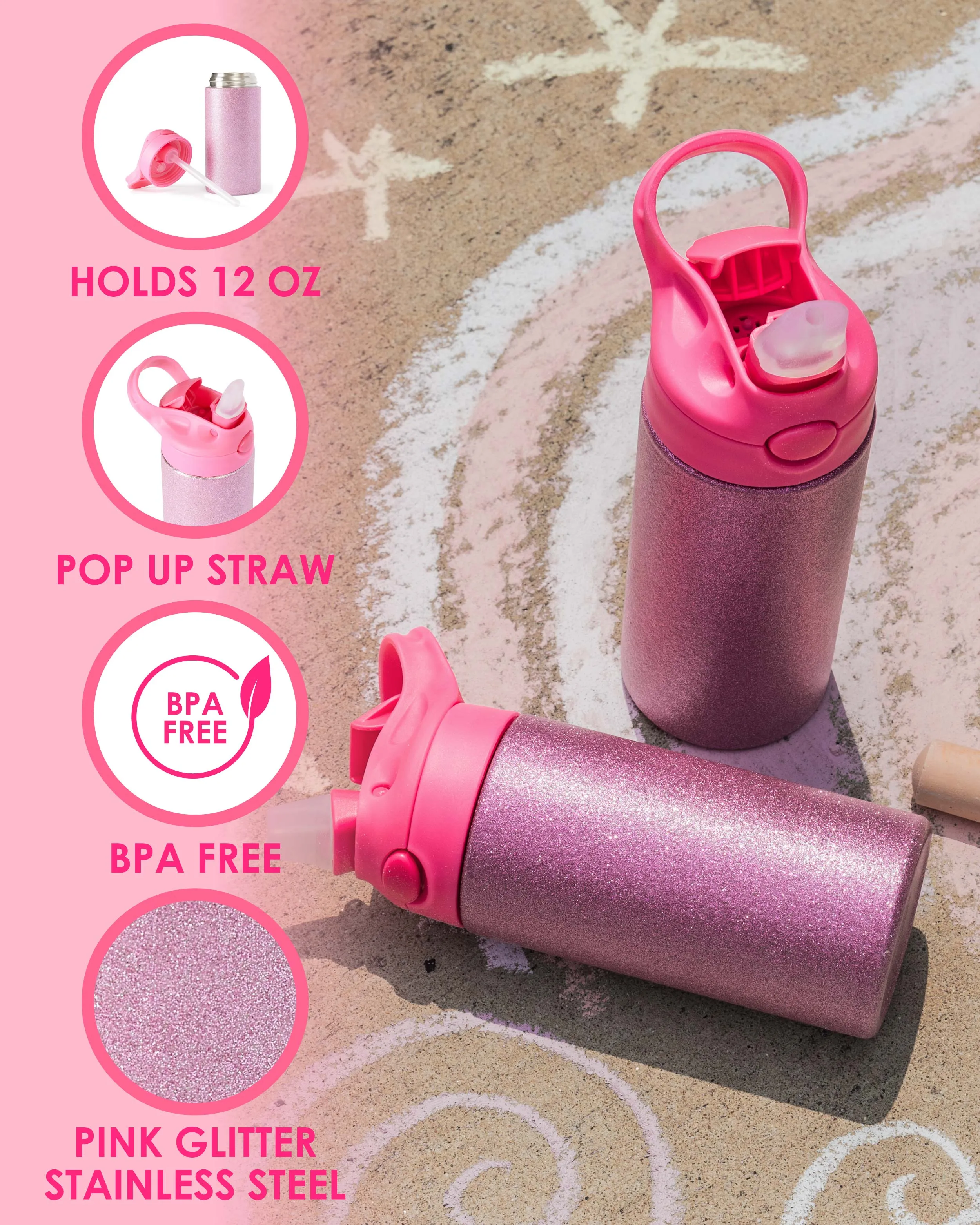 H2O Please Stainless Steel Glitter Water Bottle