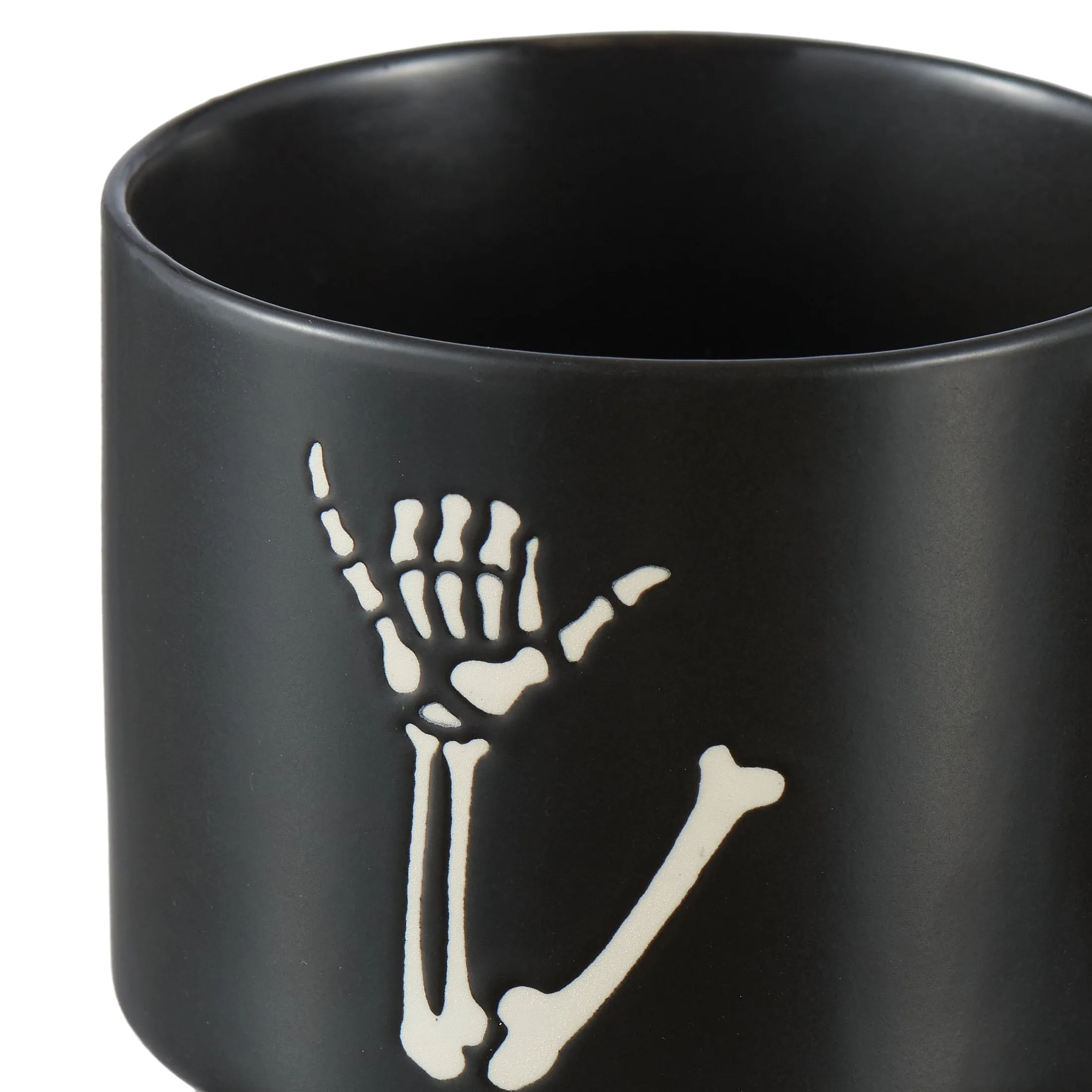 Halloween 12-Ounce Black Skeleton Hand Stoneware Stackable Mug Set with Iron Rack, by