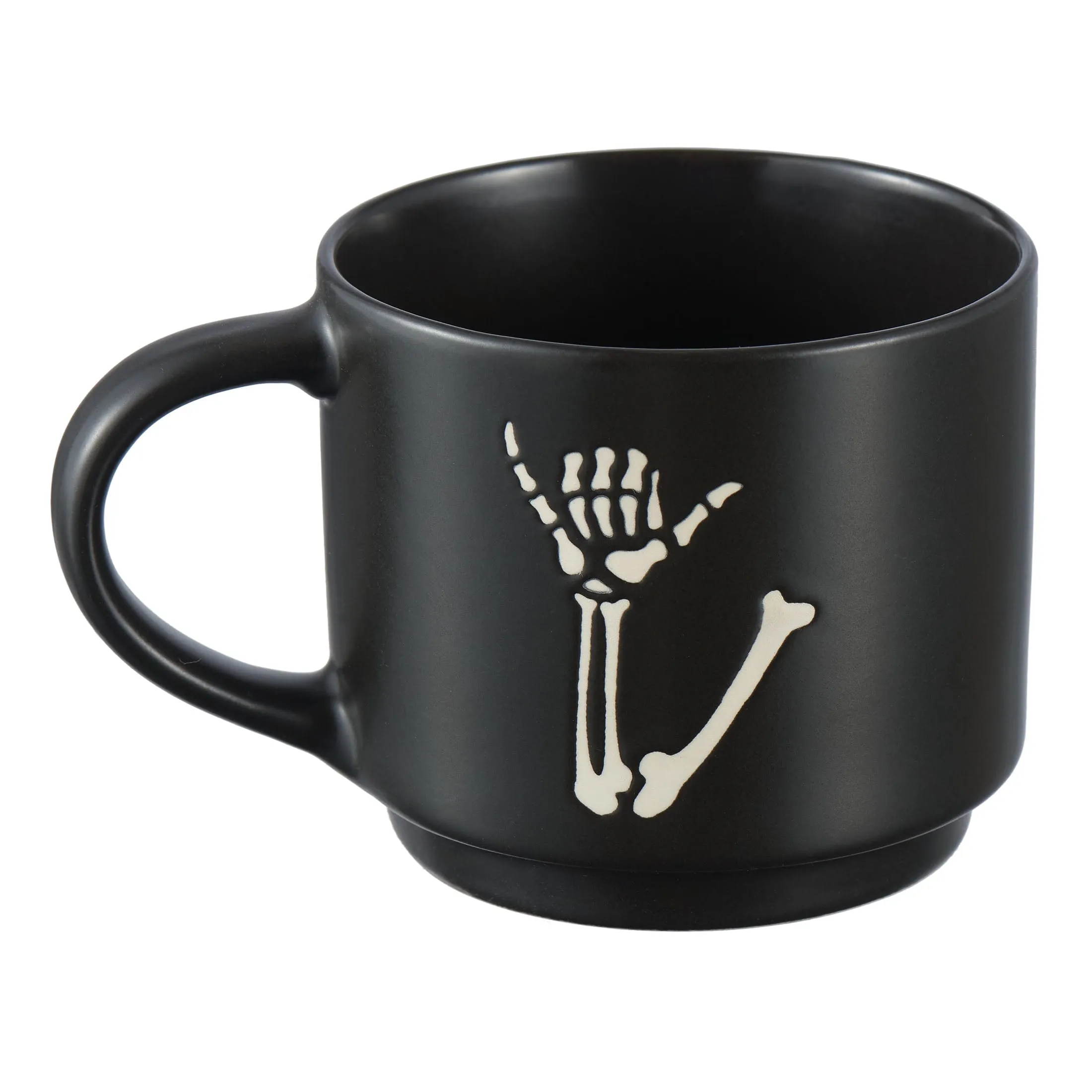 Halloween 12-Ounce Black Skeleton Hand Stoneware Stackable Mug Set with Iron Rack, by