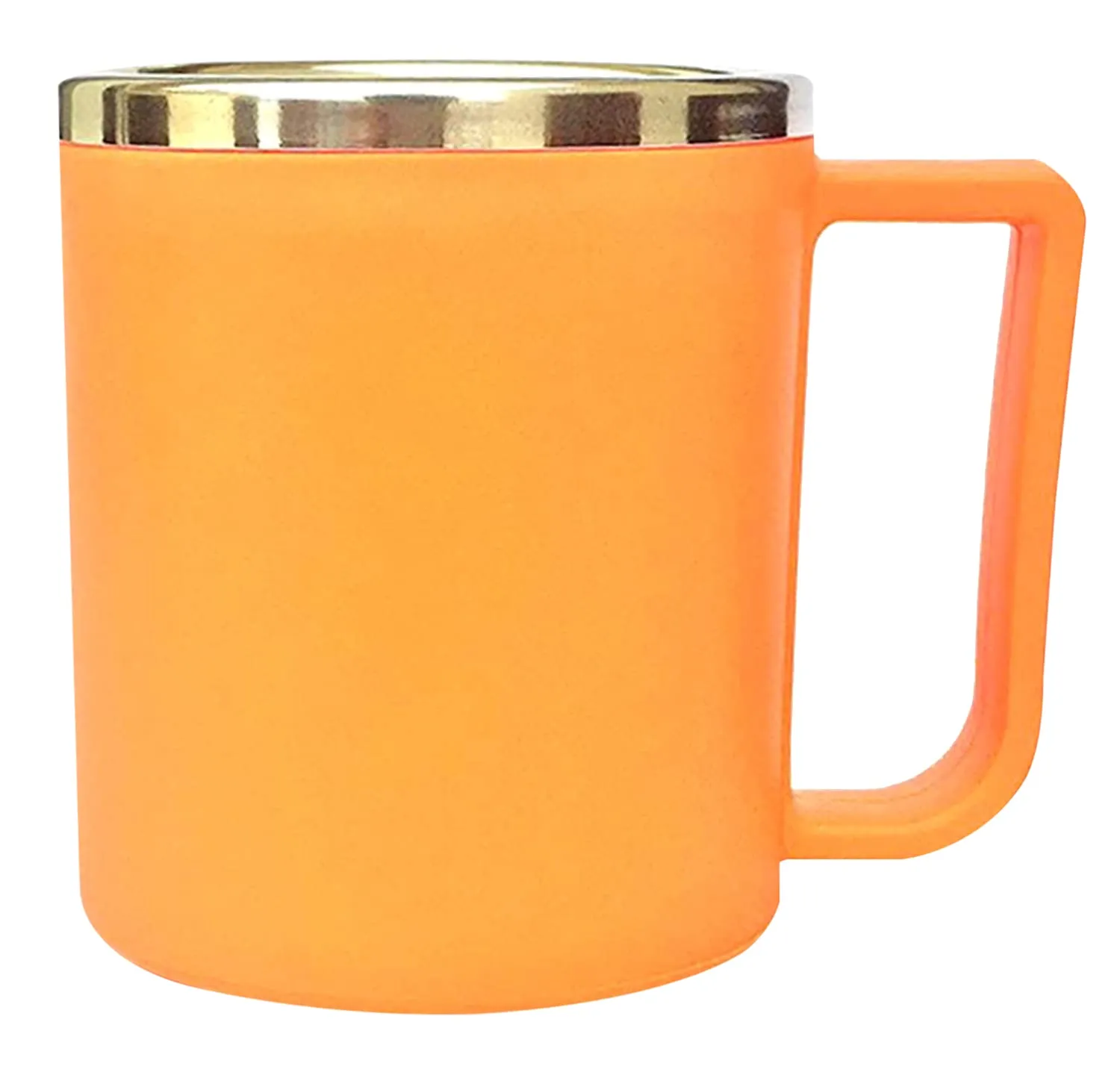 Heart Home Medium Size Plastic Steel Cups for Coffee Tea Cocoa, Camping Mugs with Handle, Portable & Easy Clean, Set of 2 (Orange) (HS39HEARTH022623)