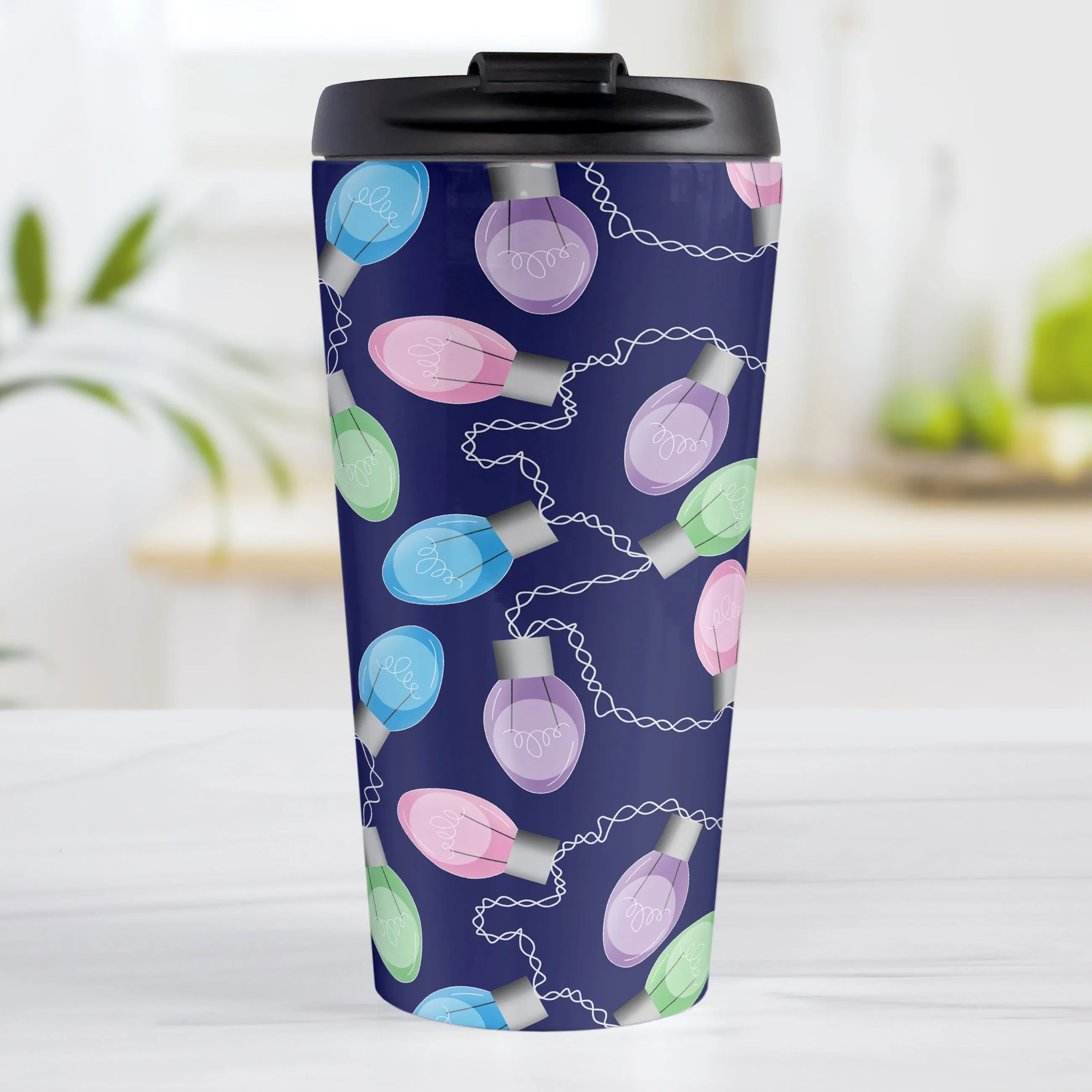 Holiday Lights Pattern Christmas Travel Mug