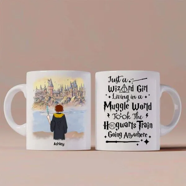 HP Hogwarts Girl Back To School Personalized Coffee Mug - Skin, Hair, Robe, Name, Background and Quote can be customized