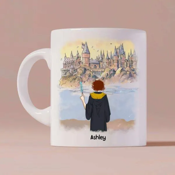 HP Hogwarts Girl Back To School Personalized Coffee Mug - Skin, Hair, Robe, Name, Background and Quote can be customized