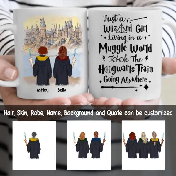 HP Hogwarts Girl Back To School Personalized Coffee Mug - Skin, Hair, Robe, Name, Background and Quote can be customized