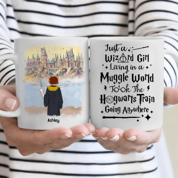 HP Hogwarts Girl Back To School Personalized Coffee Mug - Skin, Hair, Robe, Name, Background and Quote can be customized