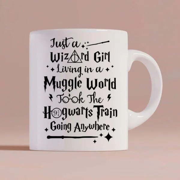 HP Hogwarts Girl Back To School Personalized Coffee Mug - Skin, Hair, Robe, Name, Background and Quote can be customized