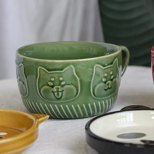 Japanese Ceramic Cat Breakfast Mug with Lid