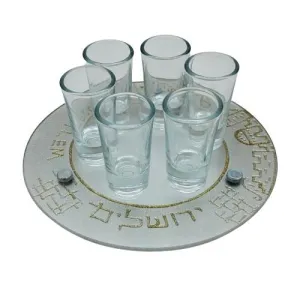 Lily Art - 50706- Kiddush Set Liquer Cups with Round Tray And Kiddush Cup 20x8 c"m