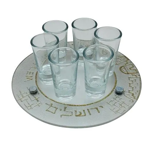 Lily Art - 50706- Kiddush Set Liquer Cups with Round Tray And Kiddush Cup 20x8 c"m