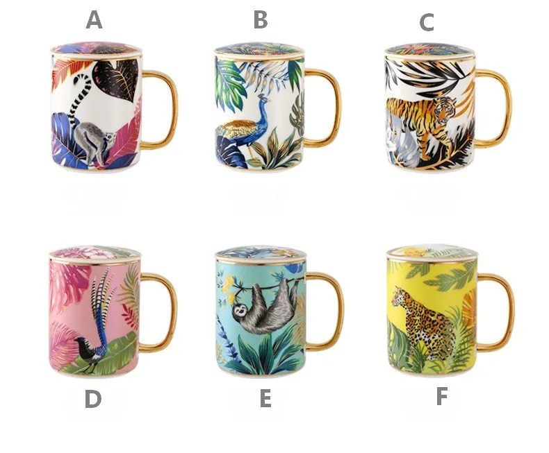 Modern Ceramic Mugs in Gift Box, Large Capacity Jungle Animal Porcelain Mugs, Creative Porcelain Cups, Large Ceramic Mugs for Office