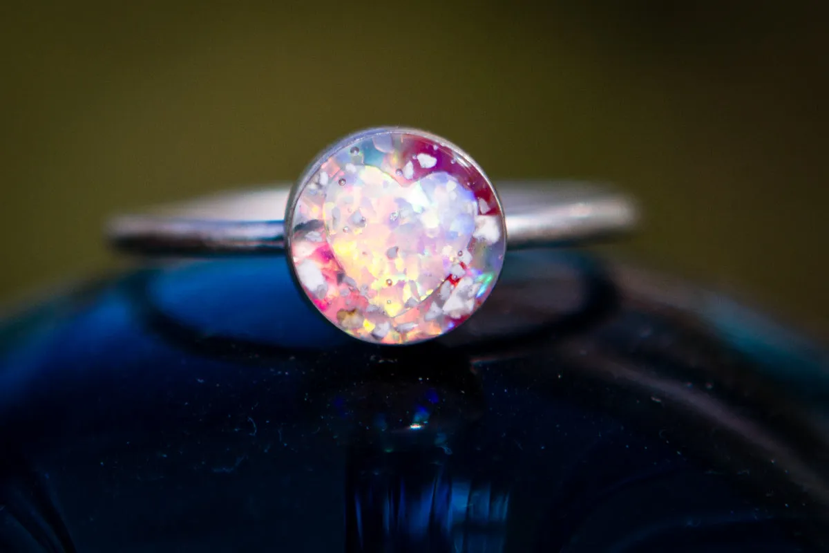 Opal Heart Ring with Cremation Ashes