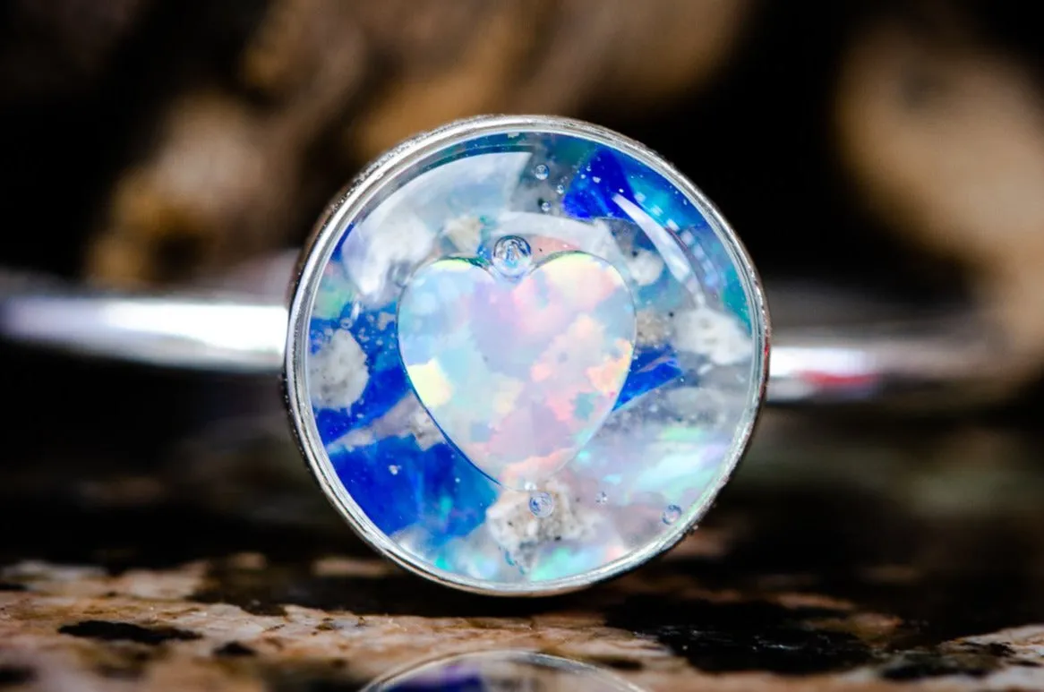 Opal Heart Ring with Cremation Ashes