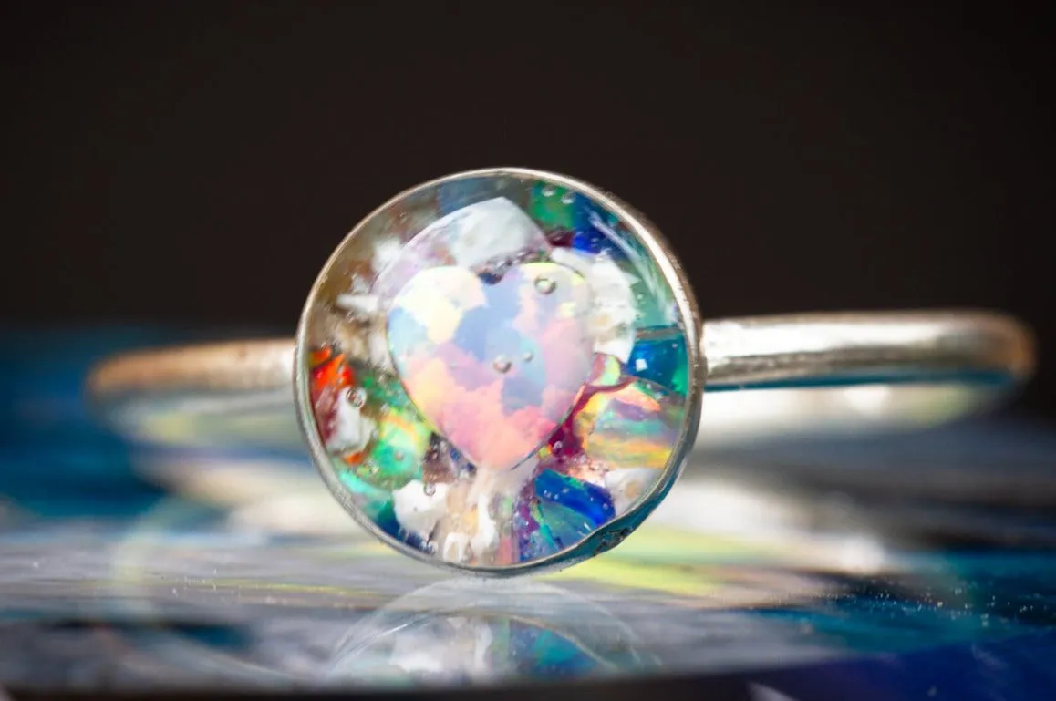 Opal Heart Ring with Cremation Ashes