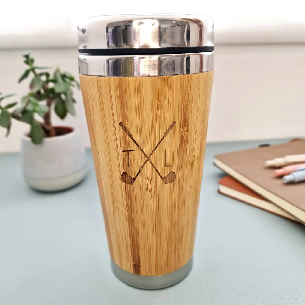 Personalised Golf Wooden Travel Mug, Golfers Gift