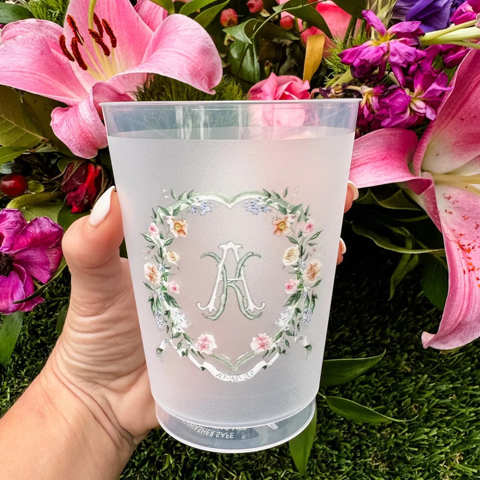 Personalized Full Color Floral Monogram Shatterproof Cups