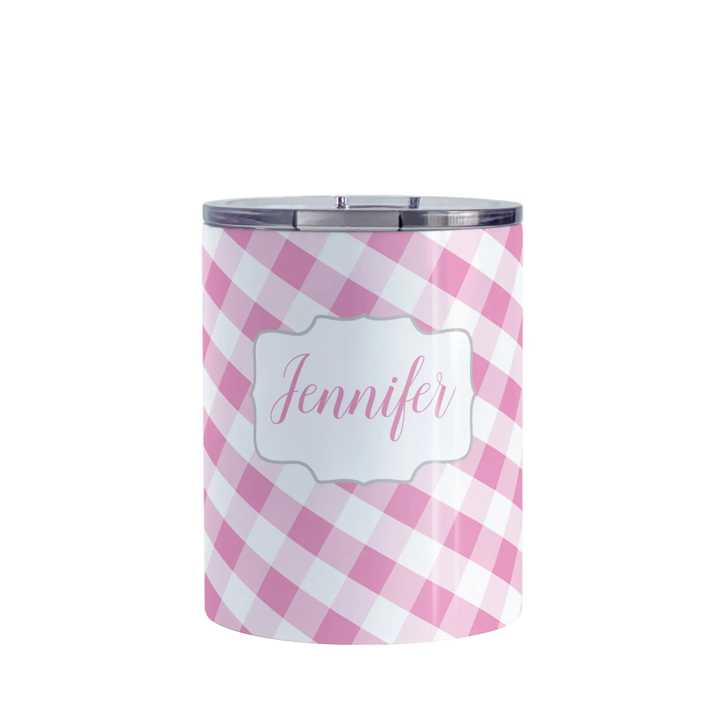 Personalized Pink Gingham Tumbler Cup