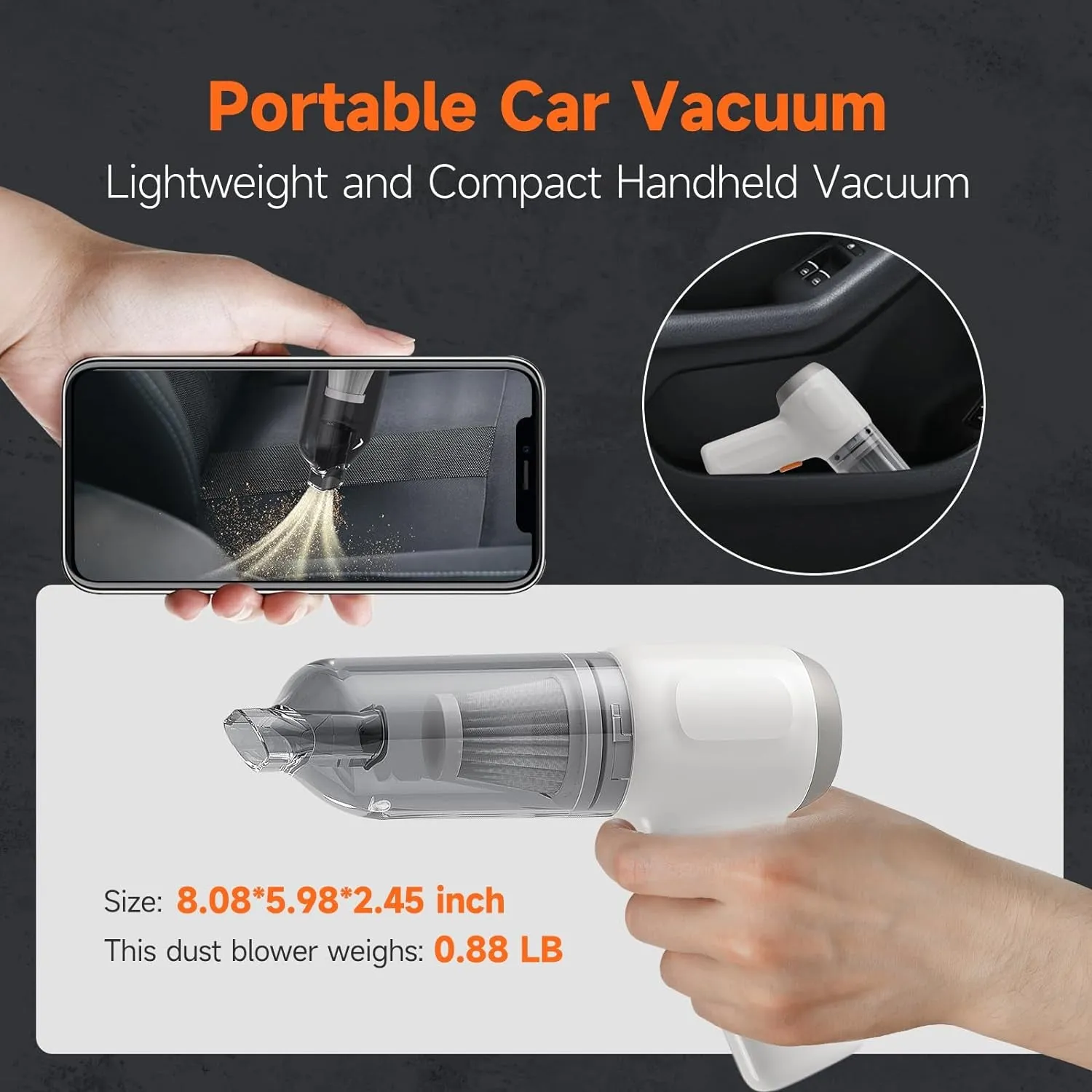 Pordsioc Mini Handheld Vacuum Cordless, Car Vacuum Cleaner Portable Rechargeable 3 in 1 Dust Buster & Air Blower & Hand Pump, 8000PA Hand Vacuum High Power for Keyboard, Inflate/Deflate