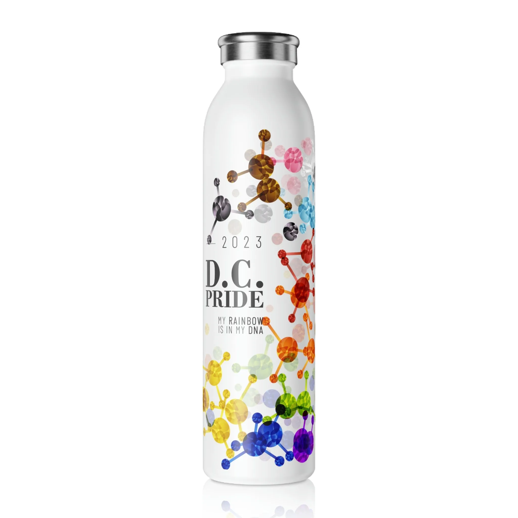 Progress Flag 2023 Pride, Slim Water Bottle D.C. Pride - My Rainbow is In My DNA