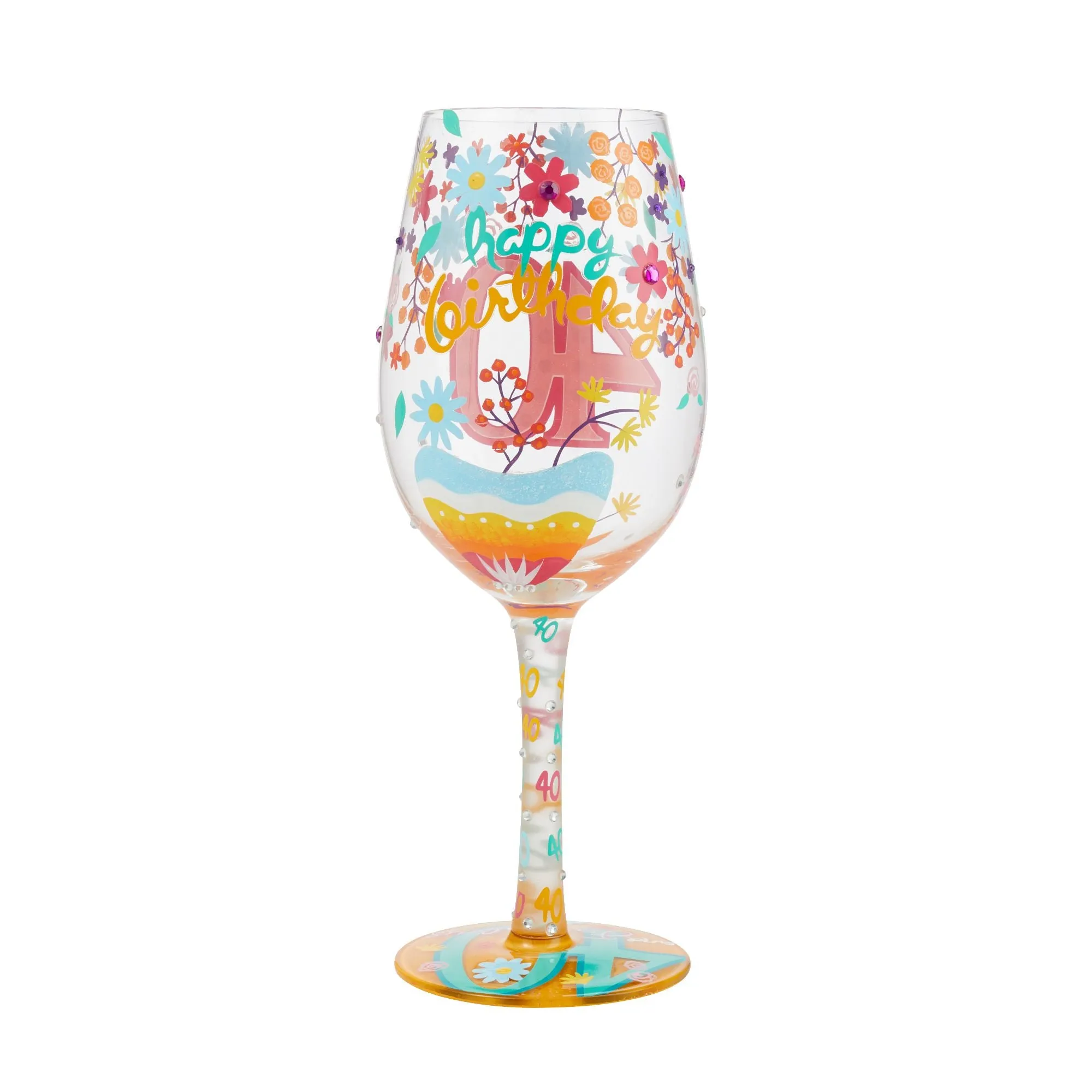 "Happy 40th Birthday" Hand-Painted Wine Glass, 15 oz.