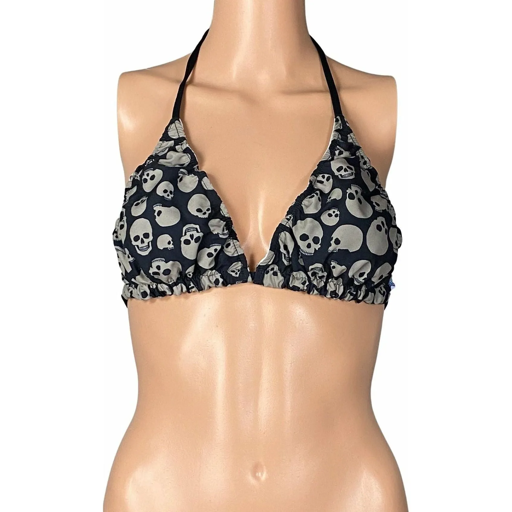 "Live to Ride" Skulls Print Bikini Top (Charcoal)