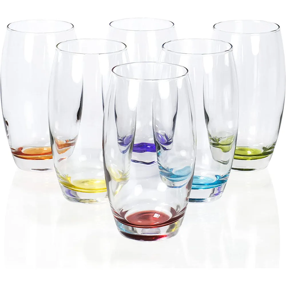 Red Co. Large 16 oz Multicolored Drinking Glass Set of 6 for Water, Beverage, Cocktail, Mixed Drinks