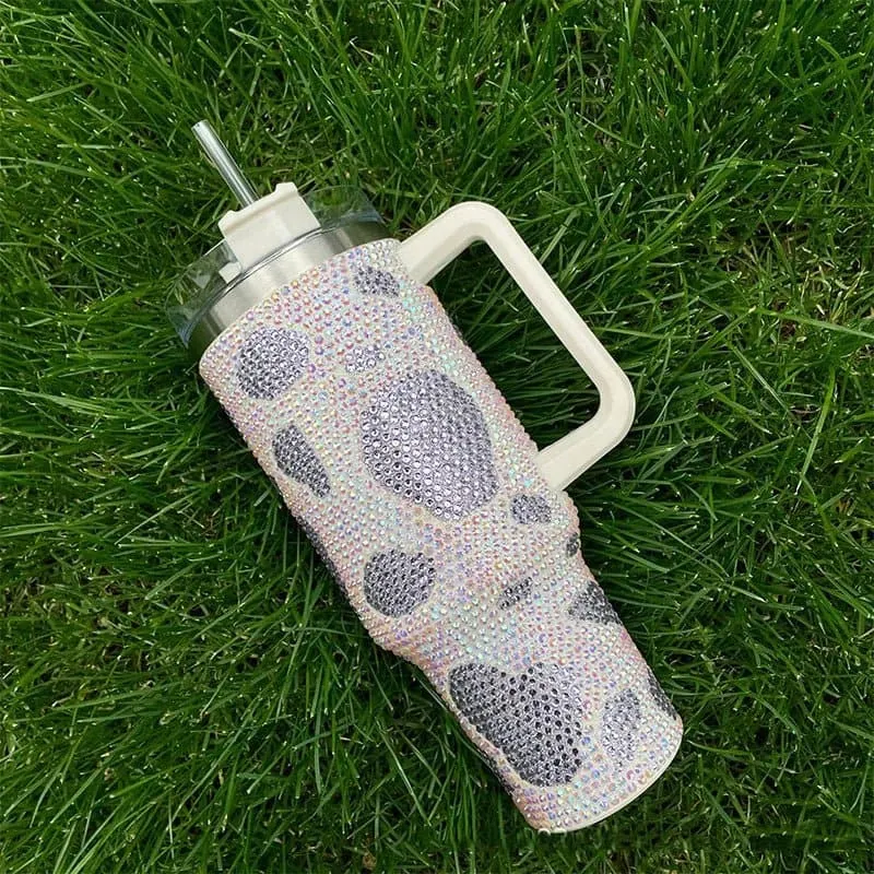 Rhinestone Embellished Travel Mug - 40oz Stainless Steel Vacuum Flask