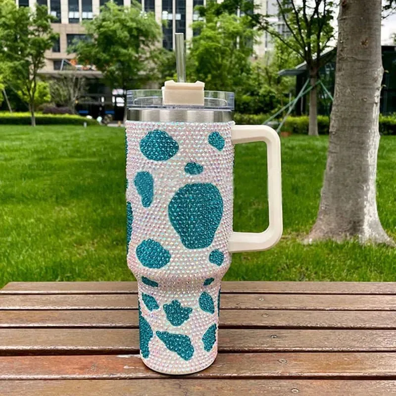 Rhinestone Embellished Travel Mug - 40oz Stainless Steel Vacuum Flask