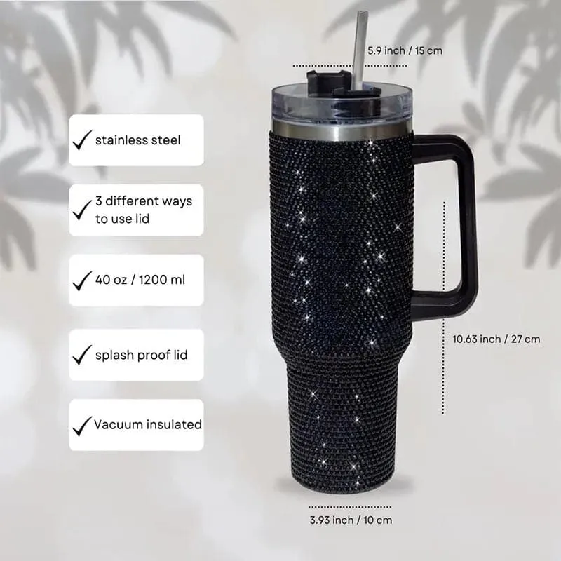 Rhinestone Embellished Travel Mug - 40oz Stainless Steel Vacuum Flask