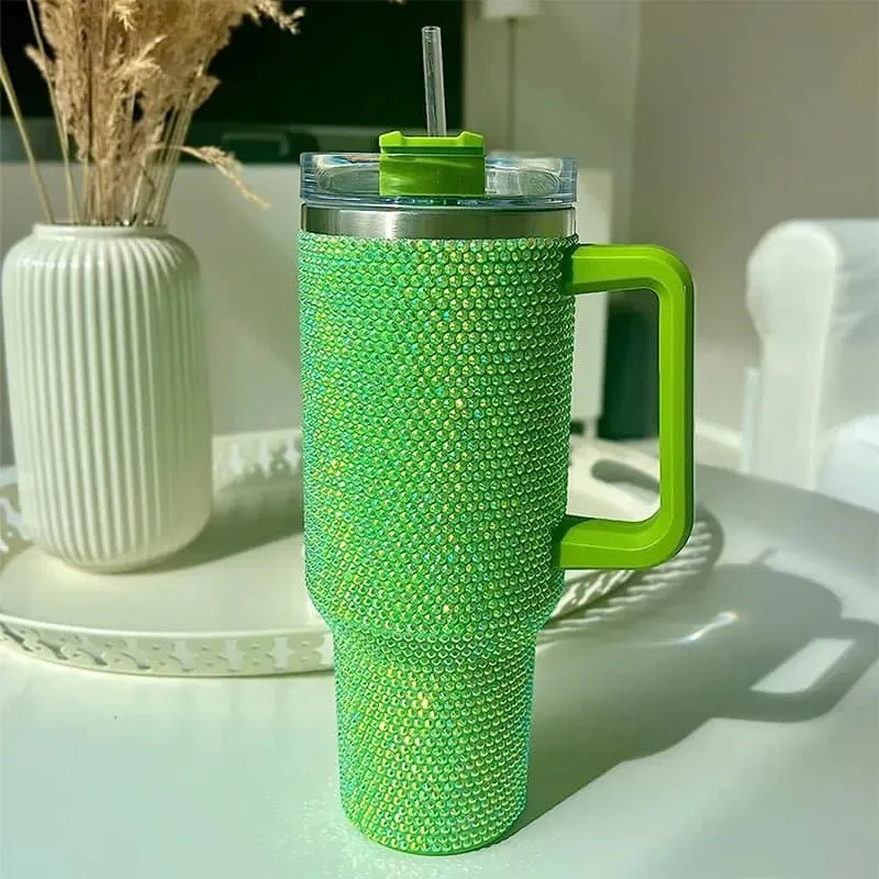 Rhinestone Embellished Travel Mug - 40oz Stainless Steel Vacuum Flask