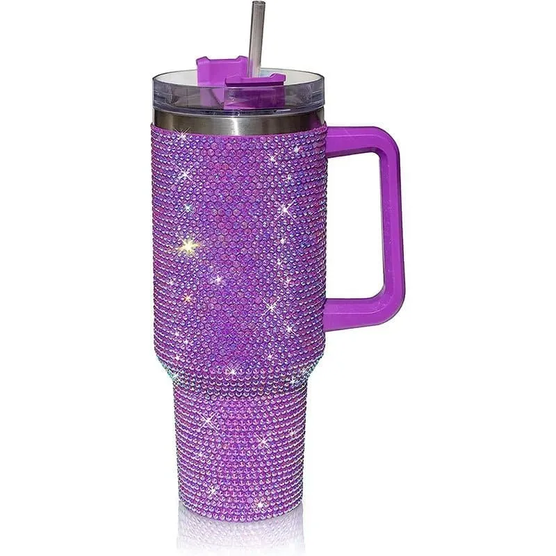 Rhinestone Embellished Travel Mug - 40oz Stainless Steel Vacuum Flask