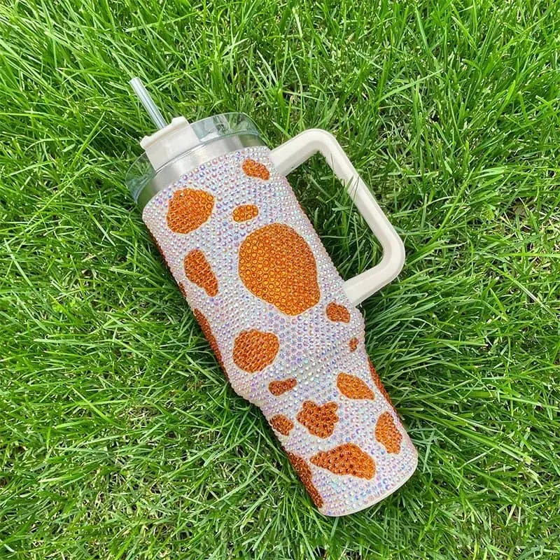 Rhinestone Embellished Travel Mug - 40oz Stainless Steel Vacuum Flask