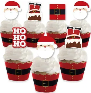 Santa Christmas cup cake muffin wrappers with toppers 24 pc