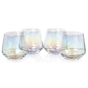 Set of 4 Electroplated Stemless Wine Glasses with Rainbow Effect (11 fl oz)