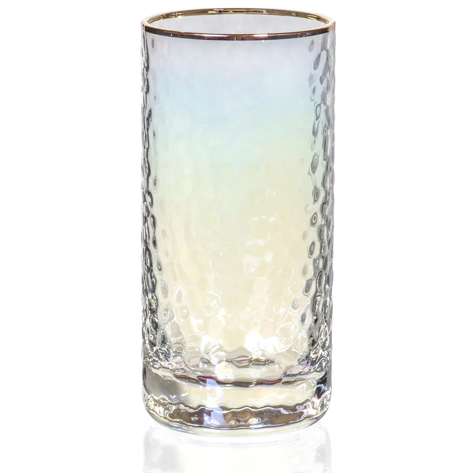 Set of 4 Iridescent Cylinder Drinking Glasses with Gold Rim (10 fl oz)