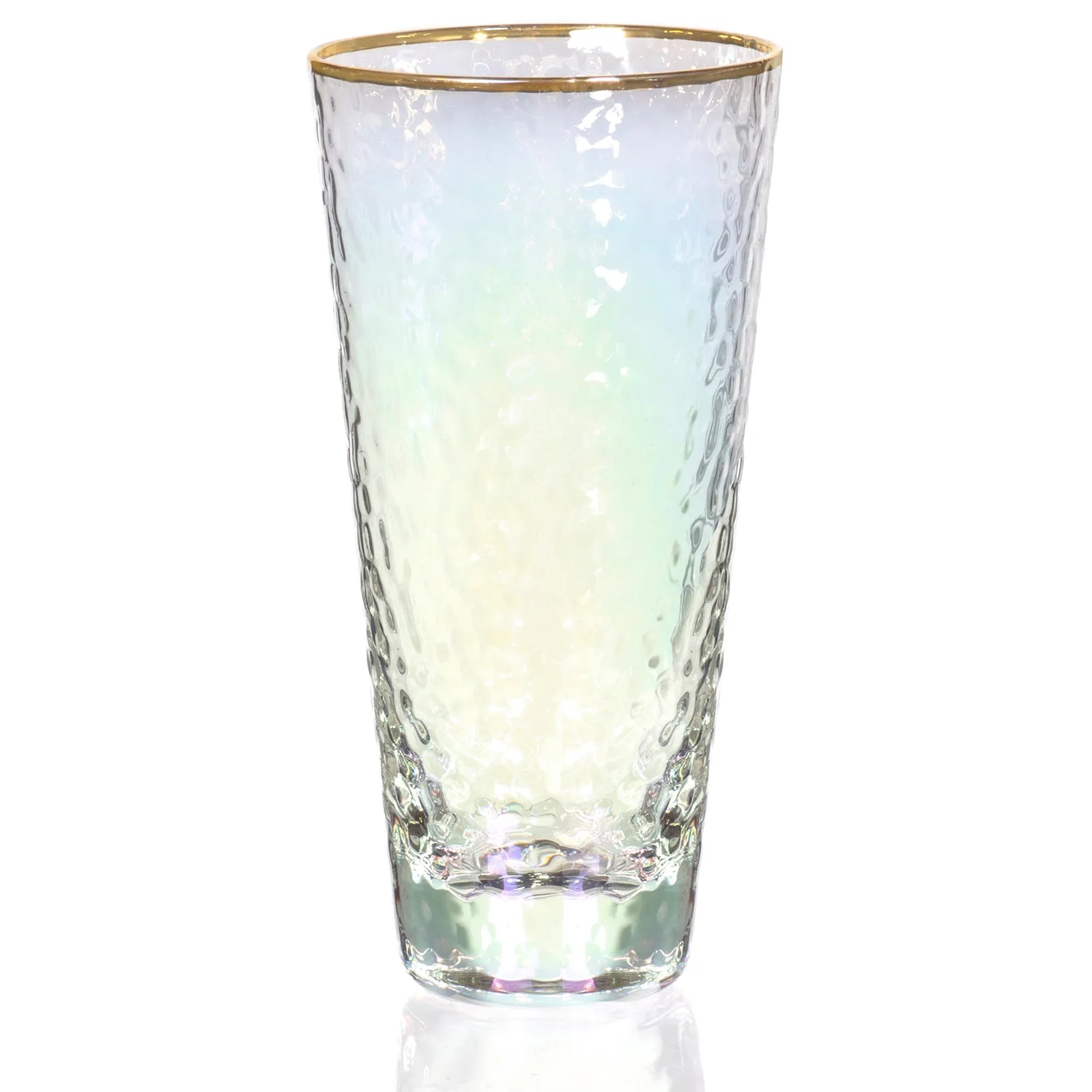 Set of 4 Iridescent Drinking Glasses with Gold Rim