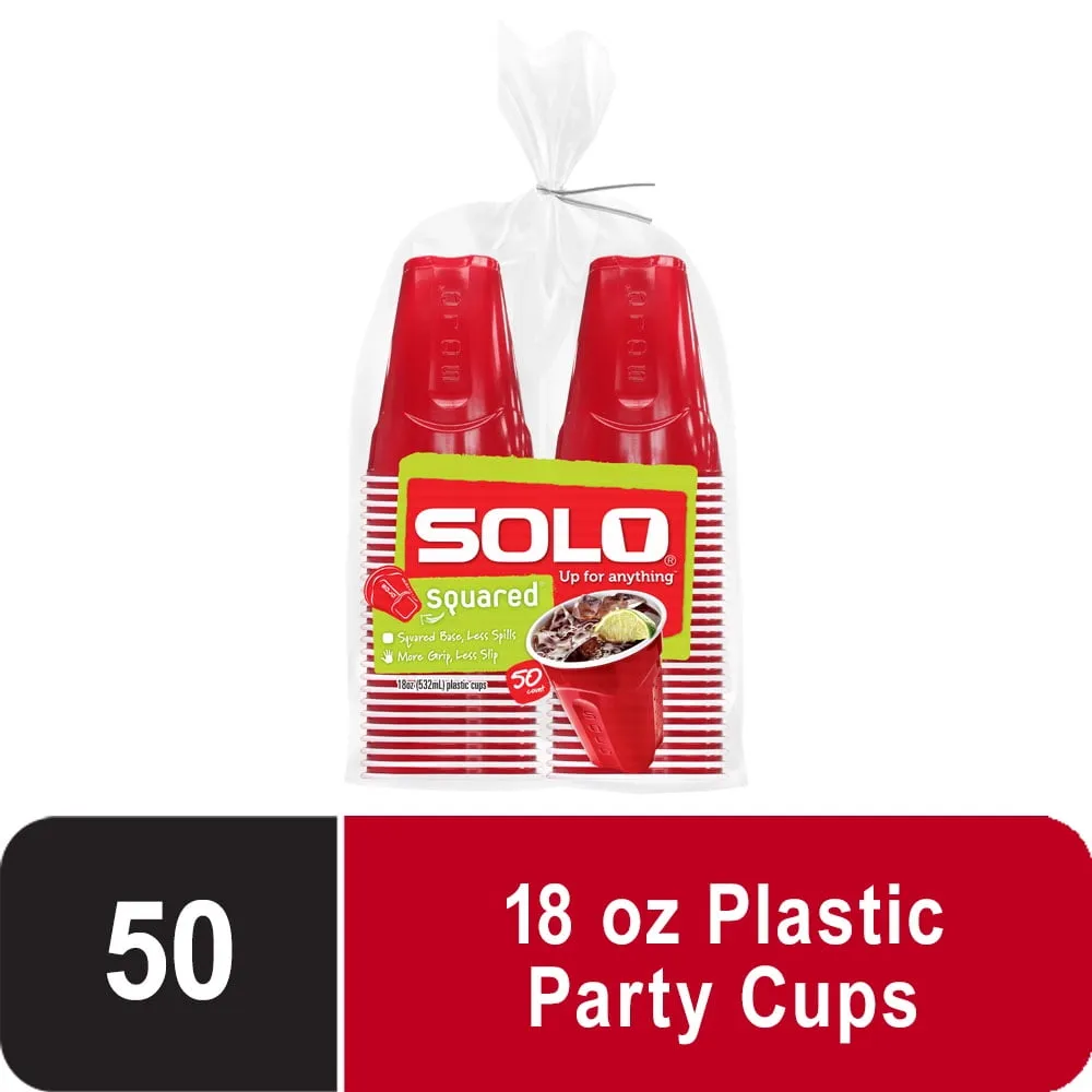 Solo Disposable Plastic Cups, Red, 18oz, 50 Count