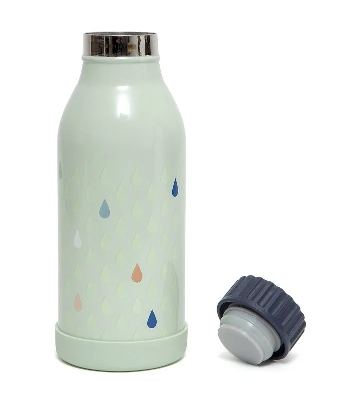 Stainless steel drinking bottle drops green