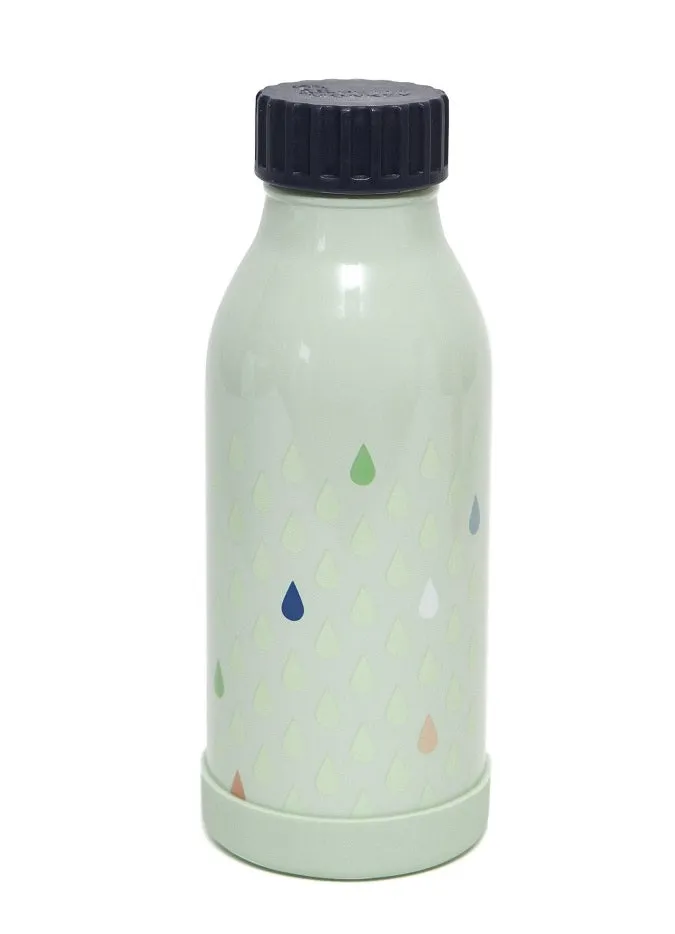 Stainless steel drinking bottle drops green